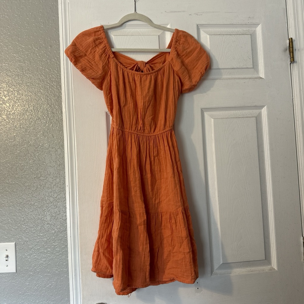 Orange Puff Sleeve Dress